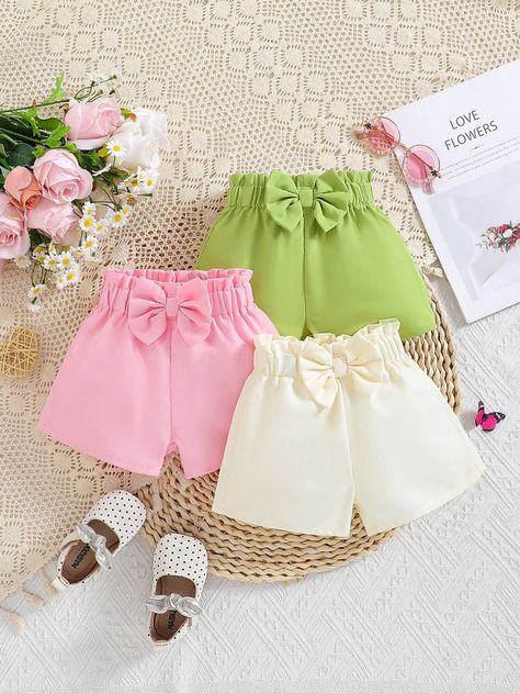 Multicolor  Collar  Fabric Plain Shorts Embellished Non-Stretch  Baby Girls Clothing Baby Girl Shorts, Plain Shorts, Kids Fashion Dress, Beautiful Shorts, Baby Shorts, Baby Sewing, Newborn Outfits, Baby Knitting Patterns, Girls Clothing