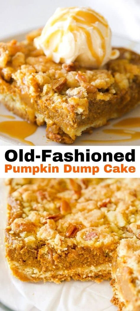 Pumpkin Recipe With Yellow Cake, Old Fashioned Pumpkin Dump Cake, Pumpkin Puree And Yellow Cake Mix Recipe, Pumpkin Yellow Cake Mix Dessert, Cake Mix And Pudding Recipes Simple, Yellow Cake Mix With Pumpkin Puree, Pumpkin Lust Cake, Carmel Dump Cake Recipes, Applesauce Dump Cake