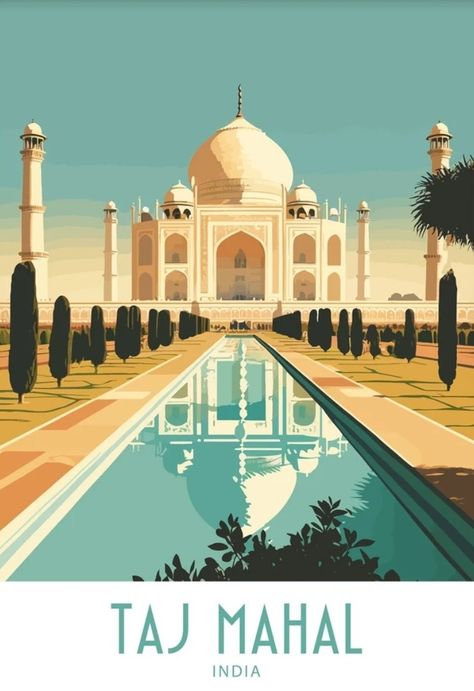 India Pictures, Agra Illustration, Hawa Mahal Illustration, Incredible India Posters, Indian Tourism Poster, Poster On Tourism In India, Taj Mahal Print, Camping Icons, India Poster