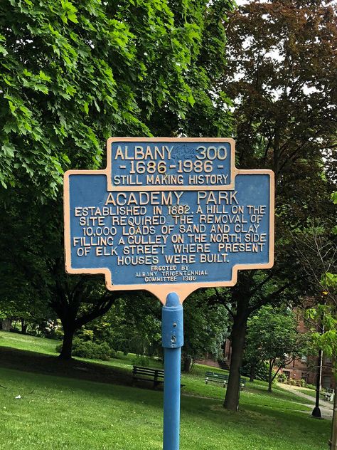 Historic Sign Academy Park. Albany, New York. Paul Chandler June 2020. Albany New York Aesthetic, Historic New York, New York Public Library Aesthetic, 1910 New York, Roadside Signs, New York Subway 1970s, American Museum Of Natural History Nyc, College Tour, York Aesthetic