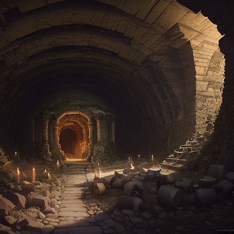 #catacombs #fantasy Underground Catacombs Fantasy Art, Catacombs Fantasy Art, Training Area Fantasy Art, Underground Cavern Fantasy Art, Catacombs Concept Art, Fantasy Catacombs, Fantasy Cave Entrance, Cave City Fantasy Art, Catacombs Art