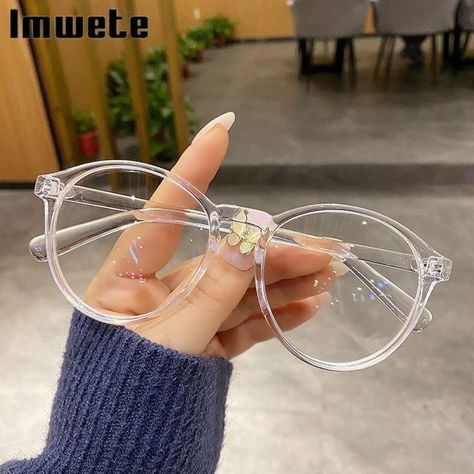 Round Transparent Glasses, Frames Of Spectacles, Glasses Frames For Women Clear, Glasses Transparent Frame, Transparent Specs Frames Women, Aesthetic Glasses Frames Korean, Transparent Glasses Aesthetic, Trendy Spectacles Frames, Chasma Frame For Women