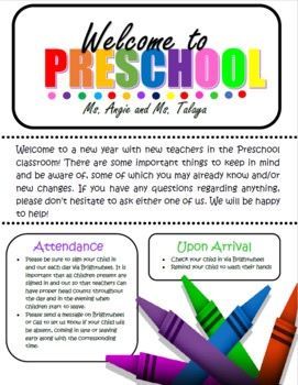 Classroom Welcome Letter, Preschool Welcome Letter, Letter Preschool, Teacher Welcome Letters, Welcome To Preschool, Welcome Template, Circle Time Songs, Telling Time Worksheets, Cover Page Template