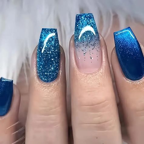 Glossy Medium Ballerina Nails Blue Gradient Press Nails - Temu Medium Ballerina Nails, Nails Blue Gradient, Press Nails, Girl G, Nails Blue, Ballerina Nails, Blue Gradient, Blue Nails, False Nails