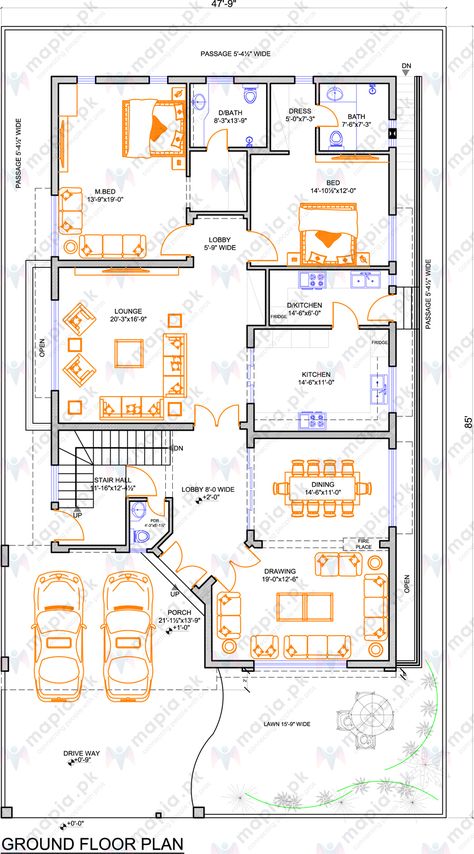 18 Marla House Floor Plan | Mapia Basement Drawing, 40x60 House Plans, 10 Marla House Plan, 30x50 House Plans, Drawing House Plans, Family Of 7, 30x40 House Plans, Pelan Rumah, 2bhk House Plan