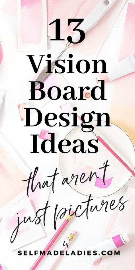 Pin graphic with title 13 Vision Board Design Ideas That Aren’t Pictures