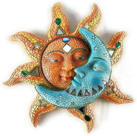 3d Sun Face Moon Plaque Wall Decor Hanging Deck Patio Yard Porch Garden Fence Art Indoor  Product Description: [PERFECT WALL DECORATION]: Imagine this gorgeous wall art sun and crescent moon hanging inside or outside your home. It is a great addition to your outdoor wall art or interior wall art decorations collection. The beautiful aesthetic with mirrors and gems truly makes it a once-in-a-blue-moon decoration. [DISPLAY INSIDE OR OUTSIDE]: Add a little color to your living room, bedroom, b Moon Decorations, Metal Sun Wall Art, Moon Decoration, Face Decor, Moon 3d, 3d Mosaic, Garden Fence Art, Sun Wall Decor, Fence Art