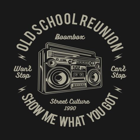 Old School Logo Design, Boombox Design, Old School Logo, Vintage Logos, Reunion Shirts, Shirt Logo Design, Mens Tshirts Fashion, Restaurant Logo, School Reunion