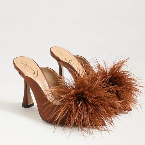 Feather Heels, Fab Shoes, Denim On Denim, Brown Satin, Cocoa Brown, Womens Mules, Women's Heels, Sam Edelman Shoes, Shoe Game