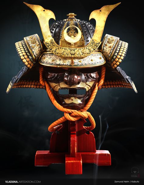 ArtStation - Samurai Helm / Kabuto (Realtime), Vladislav Solagayan Helm Tattoo, Neo Traditional Art, Warrior Helmet, Samurai Helmet, Samurai Artwork, Japanese Mask, Japanese Warrior, Samurai Armor, Samurai Tattoo