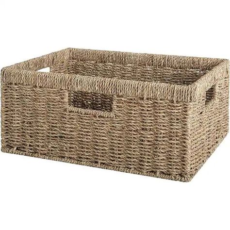 Large Wicker Storage Basket with Built-in Handles, 1 Pack - Bed Bath & Beyond - 39089492 Rectangle Basket, Large Wicker Basket, Baskets For Storage, Rattan Baskets, Baskets For Shelves, Seagrass Storage Baskets, Velvet Upholstered Bed, Wicker Storage, Blanket Basket