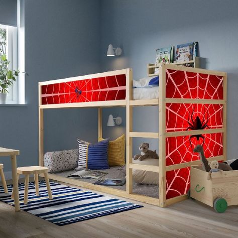 Spiderman Bunk Bed, Marvel Wallpaper Kids Room, Spider Man Kids Room, Spider Man Bedroom Ideas Little Boys, Bedroom Ideas For Boys Kids, Spiderman Bedroom Ideas Kid Rooms, Spiderman Boys Bedroom, Spiderman Toddler Room, Spider Man Room Ideas