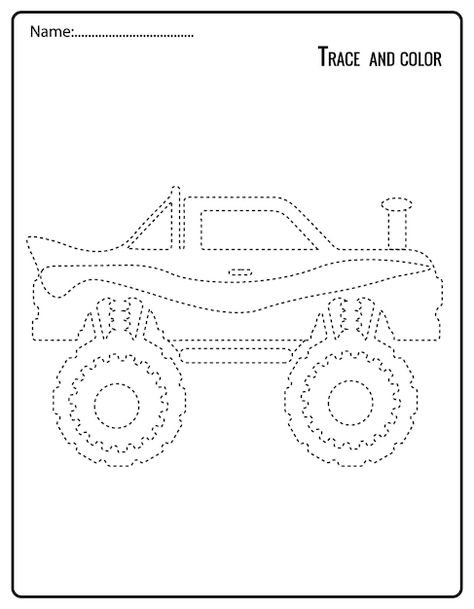 Funny off road of monster truck tracing ... | Premium Vector #Freepik #vector #trace #worksheet #education-cartoon #kindergarten Monster Truck Activities For Preschool, Monster Truck Activities, Trace Worksheet, Education Cartoon, Activity For Kindergarten, Truck Crafts, Tracing Activity, Monster Truck Coloring Pages, Truck Birthday