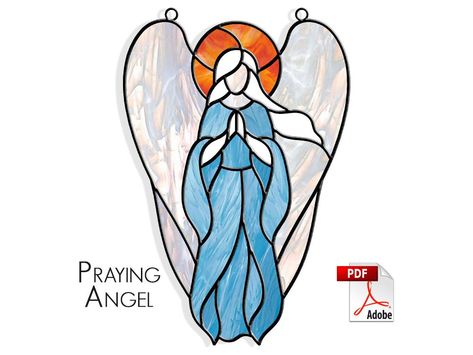 PDF stained glass pattern to create your own beautiful glass angel. This listing is a digital pattern. You will not be receiving a finished product - this is for the pattern only. SIZE: 10" x 7" (254 x 177 мм) After purchase you will receive an email with instructions to download the pattern. You will have access to two files: on Letter paper size 8.5" x 11" and A4 size 210 x 297 mm. Which can be printed on standard paper at 100% scale. You may make it for yourself, as a gift or to sell at craft Stained Glass Memorial, Angel Template, Baby Stains, Angel Suncatcher, Diy Wings, Stained Glass Patterns Free, Praying Angel, Stained Glass Angel, Stained Glass Pattern