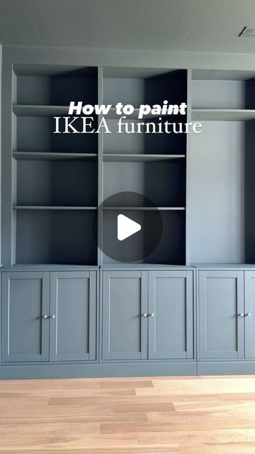 Built In Bookshelves Painting Ideas, Ikea Billy Library, Painting Ikea Billy Bookcase, Painted Built In Cabinets, Painting Ikea Cabinets, Painting Built In Bookcase, How To Paint Ikea Furniture, Billy Built In, Ikea Fireplace Built Ins