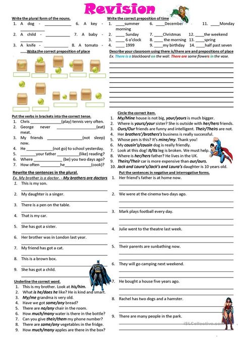 Elementary Grammar Worksheets, Grammar Revision Worksheets, Useful Spanish Phrases, Elementary Worksheets, English Grammar Exercises, Reading Comprehension Lessons, English Teaching Materials, Grammar Exercises, Teaching English Grammar