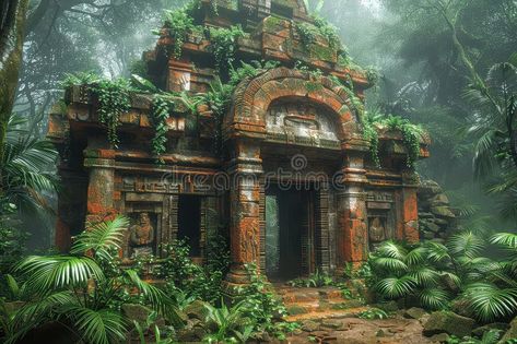 An ancient temple lost in the jungle. royalty free stock photography Ruined Temple, Jungle Photo, Environment References, Jungle Temple, Ancient Temple, Vector Christmas, Ancient Temples, In The Jungle, Stock Photography Free