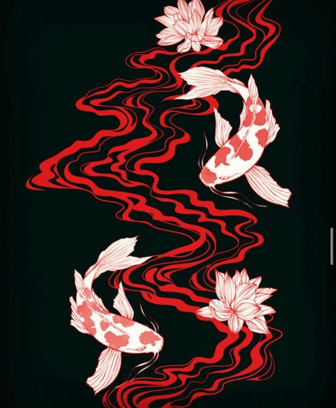 Red Fish Tattoo, Thigh Piece Tattoos, Koi Fish Drawing, Wrist Tattoos For Guys, Koi Fish Tattoo, Red Ink Tattoos, Fish Tattoo, Japanese Koi, Japanese Artwork