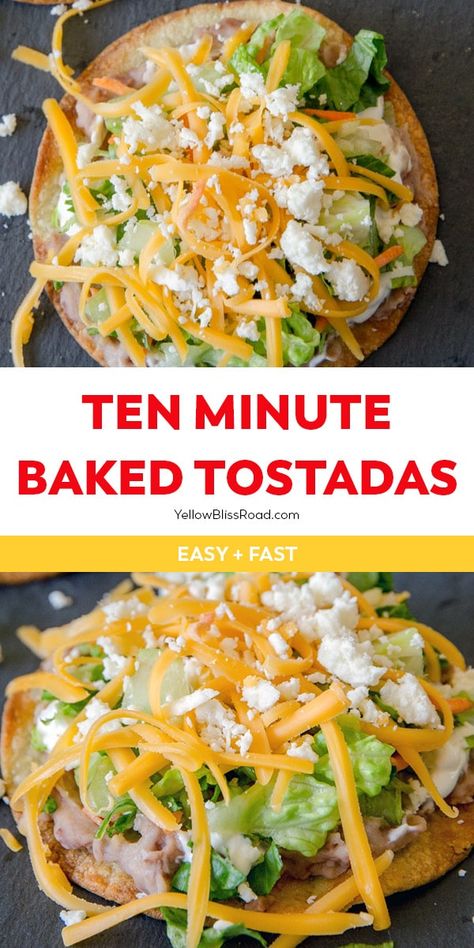 Baked Tostada Shells take minutes to make and are so much better for you than frying. Add your favorite toppings to these tostadas for a super quick meal!