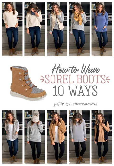 How to wear Sorel boots 10 different ways! These are so comfortable and easy to wear and style and perfect for fall and winter! I would highly recommend them if you are looking for a warm pair or boots to wear this winter! Sorel Out N About Boots Outfit, Pants With Boots Outfit, Sorel Womens Boots Outfits, Sorel Winter Boots Outfit, Sorel Booties Outfit, Outfits With Sorel Boots, Sorel Out And About Boot Outfit, Sorrel Boots Outfit, Sorel Boot Outfit