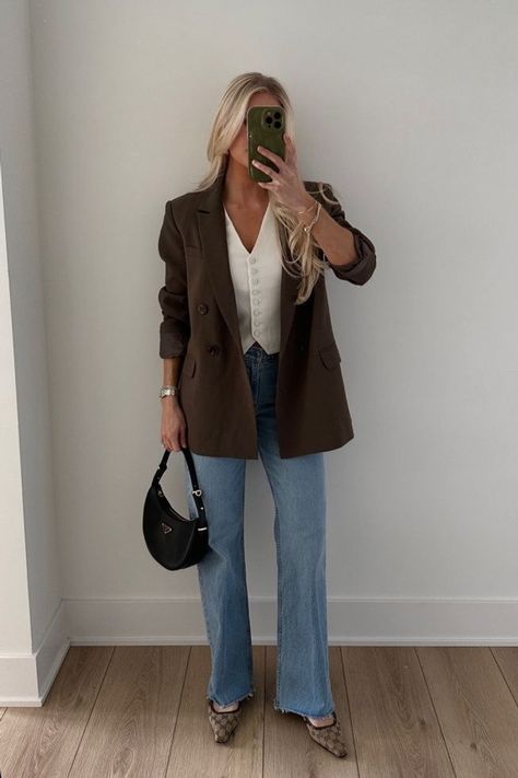 I love this look, it could easily be a cute casual coffee run outfit or even a dressed up office outfit! I love a spring blazer outfit, and this one is so versatile. If you want a laid back going out outfit, this base makes the perfect spring look! I'm always putting together casual and stylish outfits. If you need spring outfit ideas, tap to shop this look and explore my LTK for more style inspiration! Vest And Blazer Outfit, No Sleeve Blazer Outfit, No Sleeve Blazer, Coffee Run Outfit, Run Outfit, Kathleen Post, Summer Wedding Attire, Blazer Fits, Spring Blazer