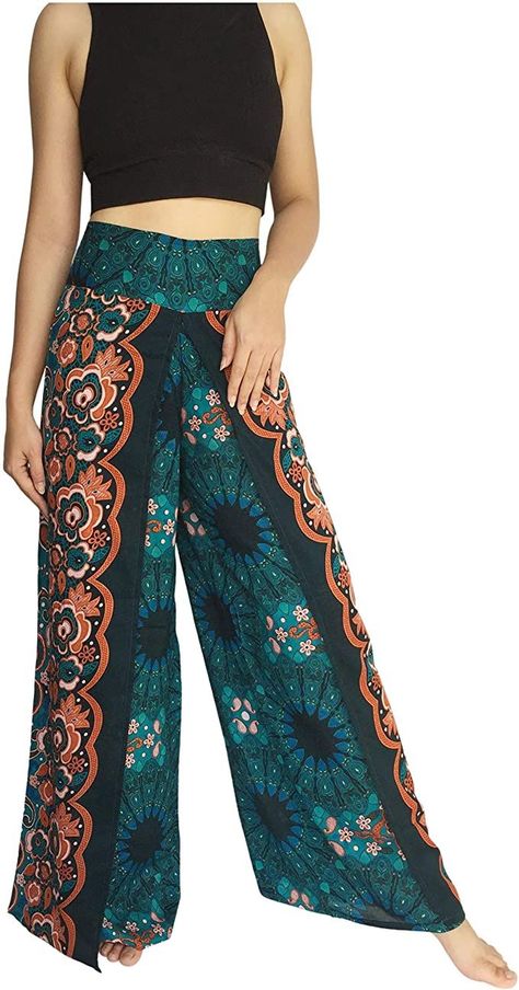 Split Leg Pants, Wide Palazzo Pants, Bohemian Tie-dye Harem Pants For Spring, Bohemian Wide-leg Pants With Boho Print, Ikat Scarf, Bohemian Rayon Wide-leg Harem Pants, Bohemian Wide-leg Paisley Pants, Bohemian Elephant, Bohemian Wide-leg Paisley Print Pants