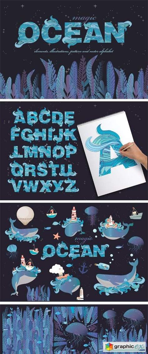 Sea Font Alphabet, Sea Typography, Ocean Font, Ocean Alphabet, Magic Ocean, Name Design Art, Decorative Alphabet, Underwater Wallpaper, Marine Design