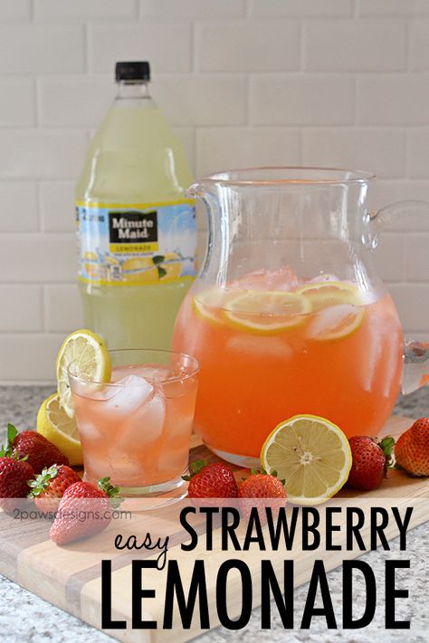 Strawberry Lemonade Punch, Easy Strawberry Lemonade, Easy Lemonade Recipe, Pink Lemonade Recipes, Strawberry Lemonade Recipe, Simply Lemonade, Lemonade Punch, Homemade Lemonade Recipes, Party Punch Recipes