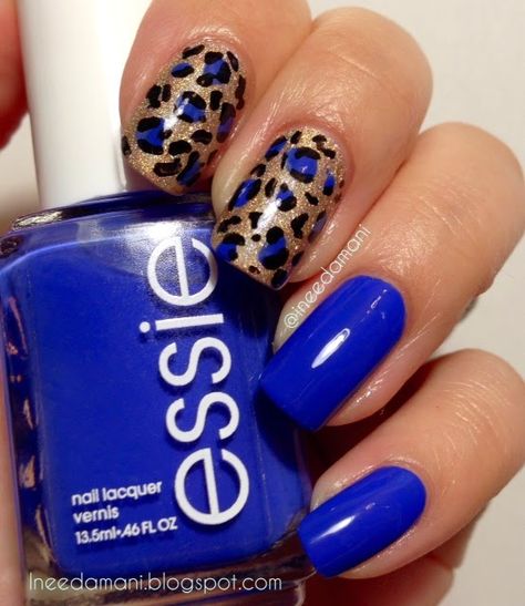 essie butler please blue and gold leopard print nails Spotted Nails, Cheetah Print Nails, Animal Print Nails Art, Leopard Print Nails, Print Nails, Leopard Nails, Animal Nails, Animal Print Nails, Dots Nails