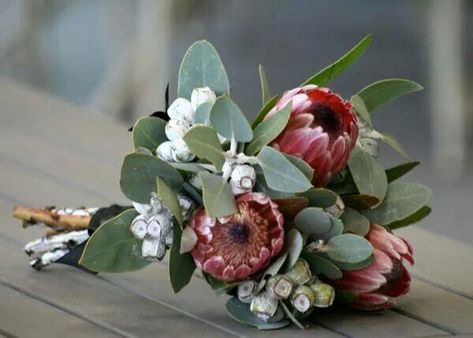 Australian native flowers bouquet .. simple and pretty Flowers Bouquet Simple, Protea Wedding, Protea Bouquet, Green Wedding Bouquet, Simple Bride, Australian Flowers, Australian Native Flowers, Flowers And Greenery, Small Bouquet