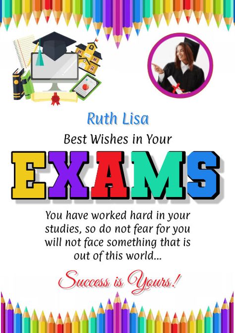 Exam success card, all the best in your exams wishes message for a candiate who is doing examinations. Success Cards For Exams Design, Success Cards For Exams, Examination Wishes, Exam Success Wishes, Goodluck Message, Best Wishes For Exam, Exam Wishes Good Luck, Best Wishes For Success, Good Night Blessings Quotes