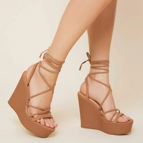 Woman’s Tan Wedges Size 9. Never Used. They Lace Up Or You Can Make A Cute Bow At The Ankle. Shein Shoes, Tan Wedges, Shoes Woman, Womens Wedges, Cute Bows, Wedge Heels, Wedges, Lace Up, Women Shoes