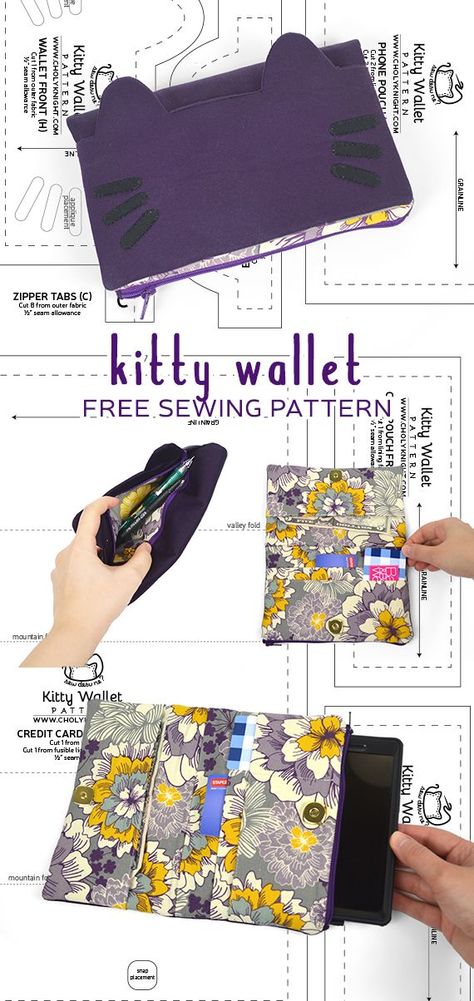 Sewing Wallet, Choly Knight, Wallet Sewing Pattern, Sew Wallet, Fiber Crafts, Kawaii Crafts, Cat Purse, Diy Wallet, Trendy Sewing