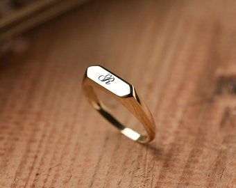 Womens Signet Ring, Ring Stack Gold, 14k Gold Signet Ring, Signet Rings Women, Rectangle Ring, Dainty Initial Necklace, Man Ring, Signet Ring Men, Signet Rings