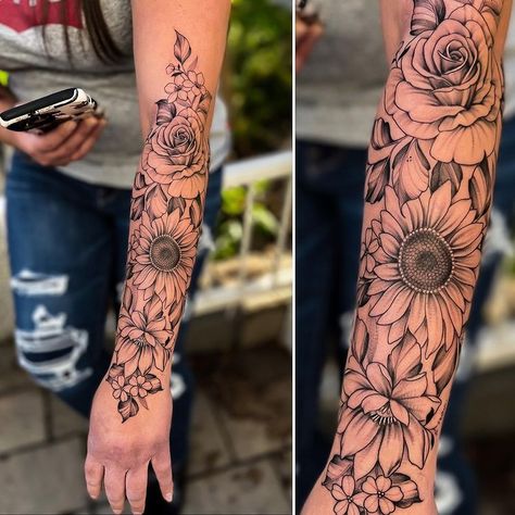 Steeve Savard | #pepax #pepaxcartridges #pepaxlance @pepax.official | Instagram Half Sleeve Rose Tattoo, Tatuaje Cover Up, Tattoo Sleeve Ideas, Shoulder Sleeve Tattoos, Sunflower Tattoo Sleeve, Stomach Tattoos Women, Tattoo 2024, Arm Sleeve Tattoos For Women, Tattoo Time