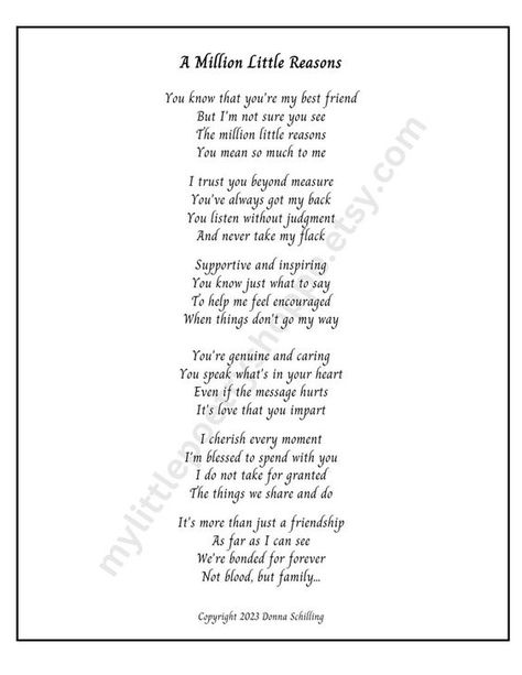 A Million Little Reasons Friend Poem, Best Friend Poem, Friendship Poem, Girlfriend Poem, INSTANT DIGITAL DOWNLOAD - Etsy Cute Poems For Friends, Funny Poems For Friends Hilarious, Poems For Friendship, Poems On Friendship, Poem Best Friend, Poem Friendship, Girlfriend Poems, Friendship Letter, Poems In English