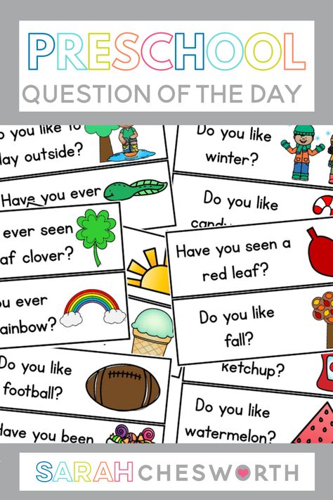 These preschool question of the day cards will make your morning routine meaningful and fun for students! These printable cards can be used in a pocket chart. Students will use their own name cards each day to answer the question. This post has tons of question ideas and information for getting started with this classroom routine! Yes No Questions For Preschoolers, Easter Question Of The Day Preschool, Preschool Check In Ideas Classroom, Transitions In The Classroom Preschool, Preschool Daily Questions, Preschool Morning Questions, Get Ready For Preschool Activities, Daily Questions For Preschoolers, Routine Activities For Preschool