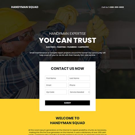 expert handyman responsive lead capture landing page design Sentence Editing, Website Design Landing Page, Best Landing Page Design, Landing Page Website, Best Landing Pages, Email Marketing Template, Campaign Ideas, Webpage Design, Sales Page