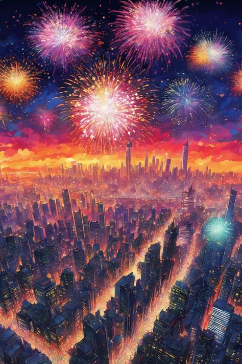 City Fireworks Celebration Check more at https://paintlyx.com/city-fireworks-celebration/ Anime Fireworks Wallpapers, Diwali Firecrackers Aesthetic, Aesthetic Fireworks Wallpaper, Fireworks Background Landscape, Fireworks Aesthetic Colorful, City Aesthetic, Fireworks, 4th Of July, Art Inspo