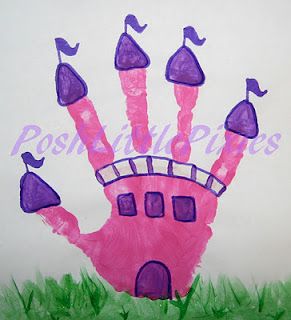 Myself week--use your own handprint and decorate it to describe yourself for 1st week in kindergarten Handprint Ideas, Hand Print Art, Castle Crafts, Fairy Tale Crafts, Princess Crafts, Fairy Tale Theme, Footprint Crafts, Handprint Craft, Footprint Art