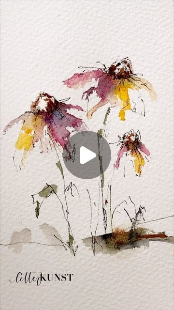 Flower Watercolour Tutorial, Watercolor Tutorials Videos, Aquarell Painting Ideas, Watercolour Flowers Tutorial, Watercolour Flowers Painting, Aquarel Art, Abstract Watercolor Tutorial, Abstract Watercolor Paintings Tutorials, Sketching Tutorial