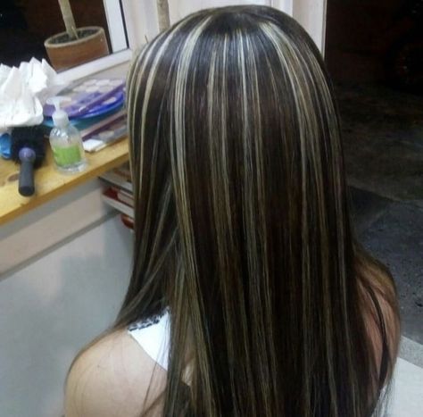 Chunky Blonde Highlights, Skunk Hair, Rambut Brunette, Blonde Highlights On Dark Hair, Highlights Curly Hair, Y2k Hairstyles, Brown Hair Inspo, Hair Color Streaks, Brunette Hair With Highlights