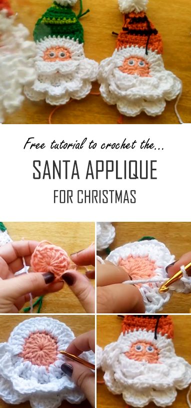 Easy step-by-step tutorial for beginners to crochet the DIY Santa applique for Christmas. Free video guide included. #crochet #crochetchristmas Santa Applique, Applique Tutorial, Crochet Santa, Crochet Christmas Decorations, Christmas Applique, Crochet Simple, Christmas Lovers, Holiday Crochet, Santa Face