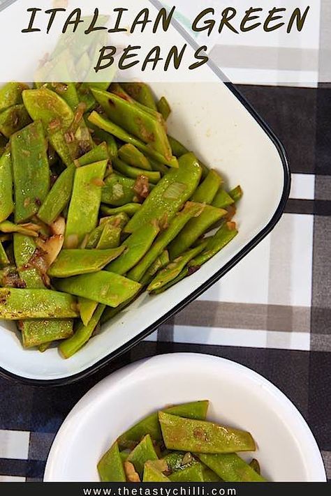 Italian Cut Green Beans Recipe, Flat Green Bean Recipes, Green Bean Recipes Vegetarian, Green Beans Pressure Cooker, Romano Beans, Flat Beans, String Bean Recipes, Green Beans With Garlic, Green Beans Side