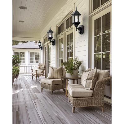 Motion Sensor Outdoor Porch Lights - Dusk to Dawn Exterior Lighting Fixtures, Anti-Mosquito Waterproof Wall Lights for Outside, Garage, Front Door and Patio Charlton Home® | Charlton Home® Duax Wall Light Glass in Black | 16.49" H X 7.68" W X 6.22" D | Wayfair Porch Lights Fixtures, Front Porch Lighting Ideas, Outdoor Porch Lights, Front Porch Lighting, Porch Lights, Conserve Energy, Porch Remodel, Exterior Light Fixtures, Black Outdoor Wall Lights