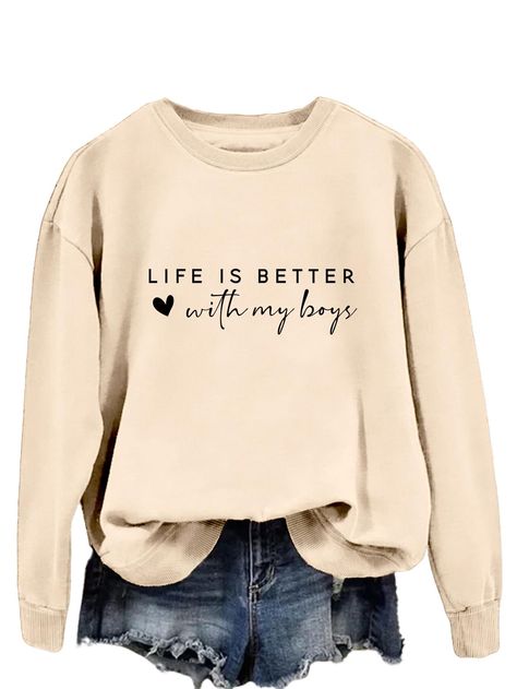 PRICES MAY VARY. The Sweatshirt Is Made Of Cotton Blend, Soft And Comfortable. Life Is Better With My Boys Sweatshirt,Funny Mama Sweatshirts For Women. The Casual Sweatshirt Can Be Worn With Almost Any Outfit And Can Simply Be Worn With Skinny Jeans, Shorts Or Leggings To Enhance Your Casual And Chic Style. Great For A Casual Everyday Look And Any Occasions, Especially For Christmas, Office, Parties, Hang-Out, Travel, School, Work And Dating. Please Check The Specific Values In Size Chart That W Trending Sweatshirt Designs, Baseball Mom Sweatshirt, Mom Sweatshirt Sayings, Popular Sweatshirts, Cute Sweatshirts Outfits, Casual Shopping Outfit, Sweatshirt Sayings, Cute Mom Outfits, Women Casual Outfits