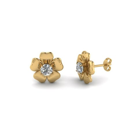 Yellow Gold Over .925 Sterling Silver Round Cut White CZ Flower Stud Earrings #Unbranded #Stud Small Size Earrings Gold, Gold Flower Stud Earrings, Small Earrings Gold, Tiny Gold Studs, Flower Earrings Gold, Diamond Earrings Design, Gold Earrings Designs, Flower Stud, Gold Jewelry Indian