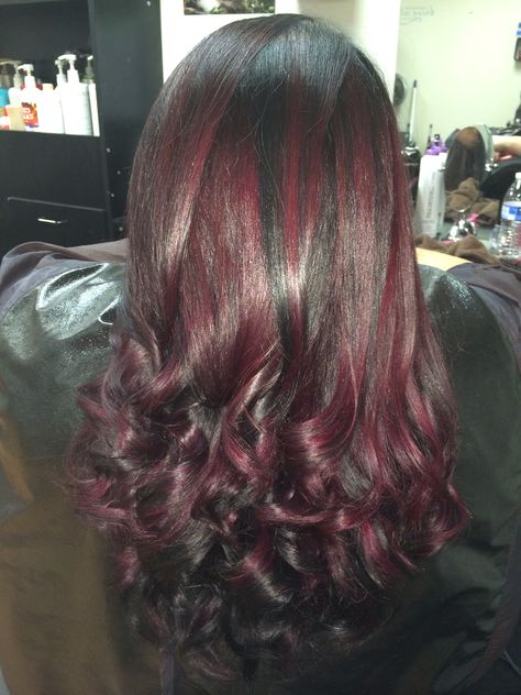 Dark plum/black with ruby/maroon Pretty Poison, Plum Hair, Red Hair Inspo, Wine Hair, Hair Tint, Dark Red Hair, Dyed Hair Inspiration, Hair Streaks, Hairstyles For Layered Hair