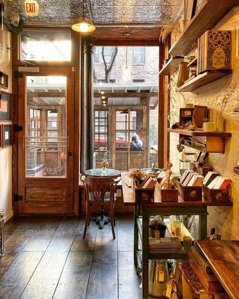 Susan Kaufman on Instagram: "I’m not really a tea drinker (more of a coffee lover), but @paquita is such a charming West Village tea shop, it could make me a convert. (242 W. 10th St.) Stepping inside is like being enveloped in a warm hug, especially on a cold winter day. Are you team tea or team coffee? Happy Friday, stay well and stay safe. #teashop #westvillage #mysecretnyc #walkwithmenewyork" Teashop Ideas Interior Design, Tea And Book Shop, Cozy Tea Shop, Cute Tea Shop, Small Tea Room, Tea Room Aesthetic, Tea Shop Aesthetic, Vintage Tea Shop, Art Coffee Shop