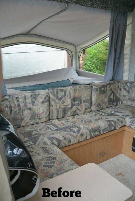 Pop Up Caravan, Tent Trailer Remodel, Hybrid Camper, Camper Cushions, Pop Up Camper Trailer, Popup Camper Remodel, Pop Up Tent Trailer, Glamper Camper, Camper Interior Design